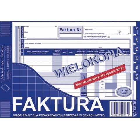 FAKTURA NETTO A5 (PEŁNA) (WIELOKOPIA) MICHALCZYK I PROKOP