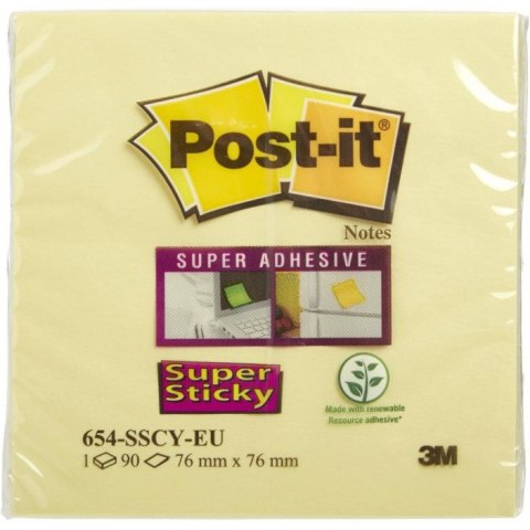 Karteczki Post-it Super Sticky 76x76mm (654-6SSCY) żółte (90)