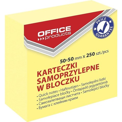 Karteczki Office Products 50x50mm pastel jasnożółte (250)