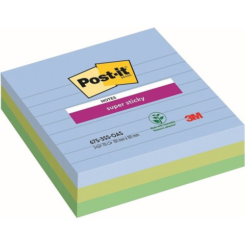 Karteczki Post-it Super Sticky 101x101mm (675-3SS-OAS) w linię (3x70)