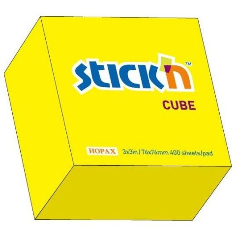 KARTECZKI SAMOPRZYLEPNE STICK'N 76 X 76 MM 400 KARTECZEK ŻÓŁTY NEON