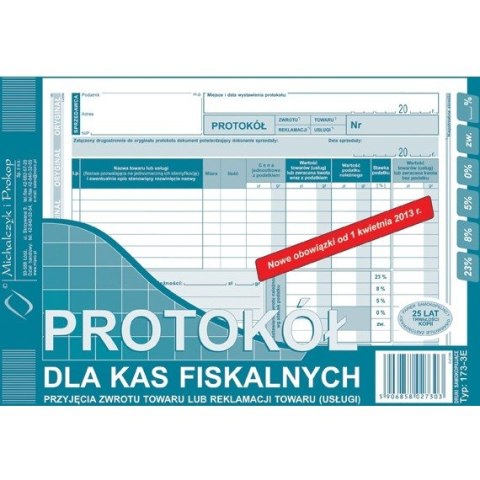 PROTOKÓŁ DLA KAS FISKALNYCH PRZYJĘCIA ZWROTU TOWARU LUB REKLAMACJI TOWARU (USŁUGI)(O+1K) A5