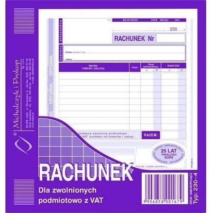 RACHUNEK DLA ZWOLNIONYCH Z VAT 2/3 A5 (O+1K) MICHALCZYK I PROKOP