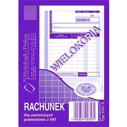 RACHUNEK DLA ZWOLNIONYCH Z VAT A6 WIELOKOPIA MICHALCZYK I PROKOP A6