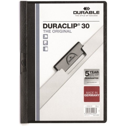 SKOROSZYT Z KLIPSEM A4 DURABLE DURACLIP 30, CZARNY