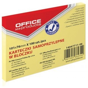 KARTECZKI OFFICE PRODUCTS 76 X 101 MM ŻÓŁTE (100)