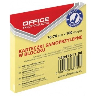 KARTECZKI OFFICE PRODUCTS 76X 76 MM ŻÓŁTE (100)